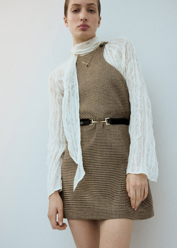 Houndstooth wool-blend dress — Medium Brown