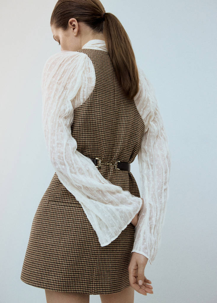 Houndstooth wool-blend dress — Medium Brown