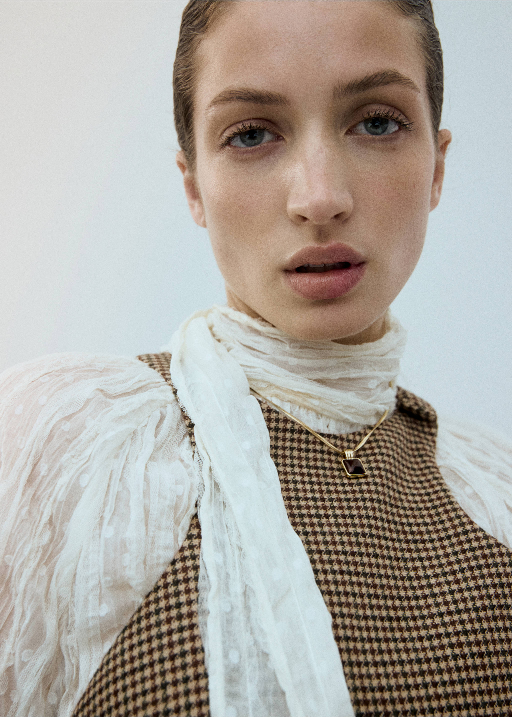 Houndstooth wool-blend dress - Details of the article 1, Medium Brown. Ref: 27081318-00.