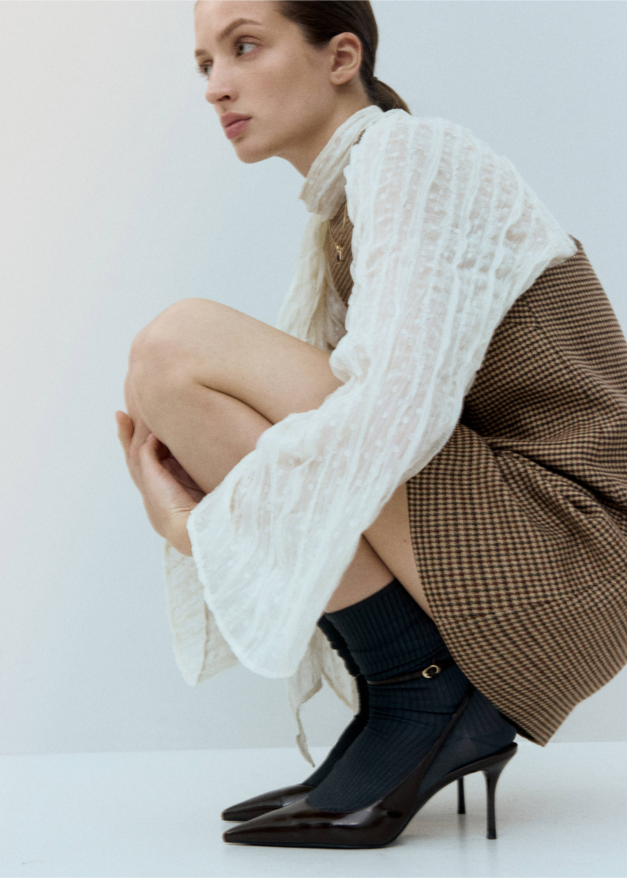 Houndstooth wool-blend dress - Details of the article 2, Medium Brown. Ref: 27081318-00.