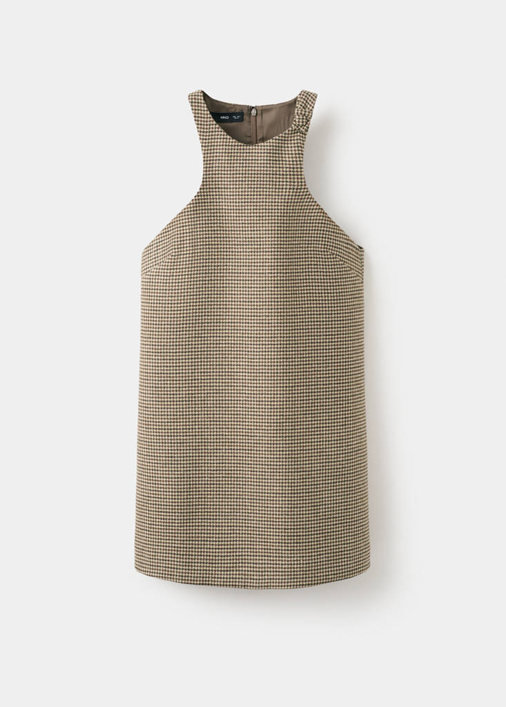 Houndstooth wool-blend dress — Medium Brown