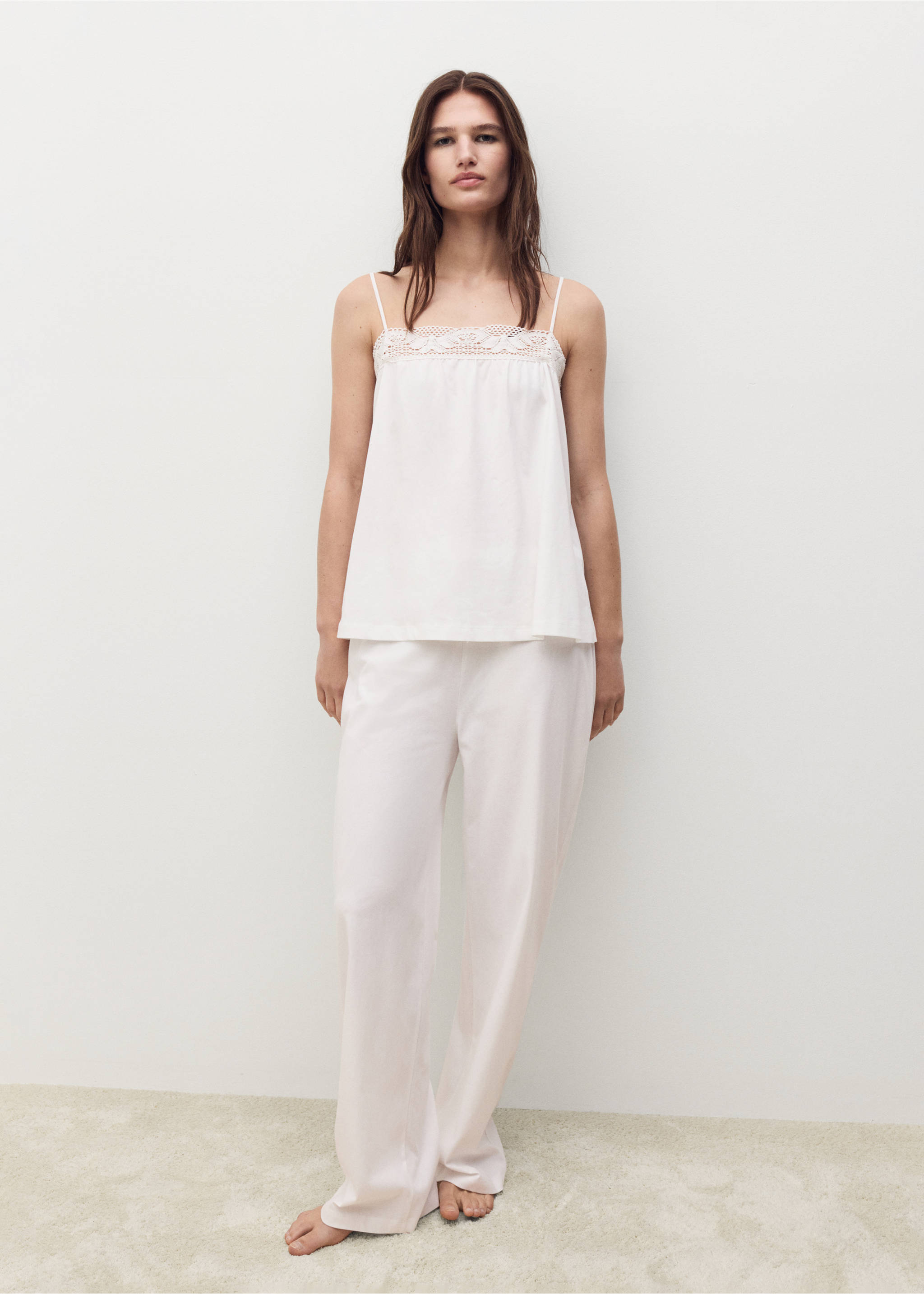 เสื้อสายเดี่ยวผ้าคอตตอนลายลูกไม้ - เครื่องบินทั่วไป, สีขาว. Ref: 27081321-00.