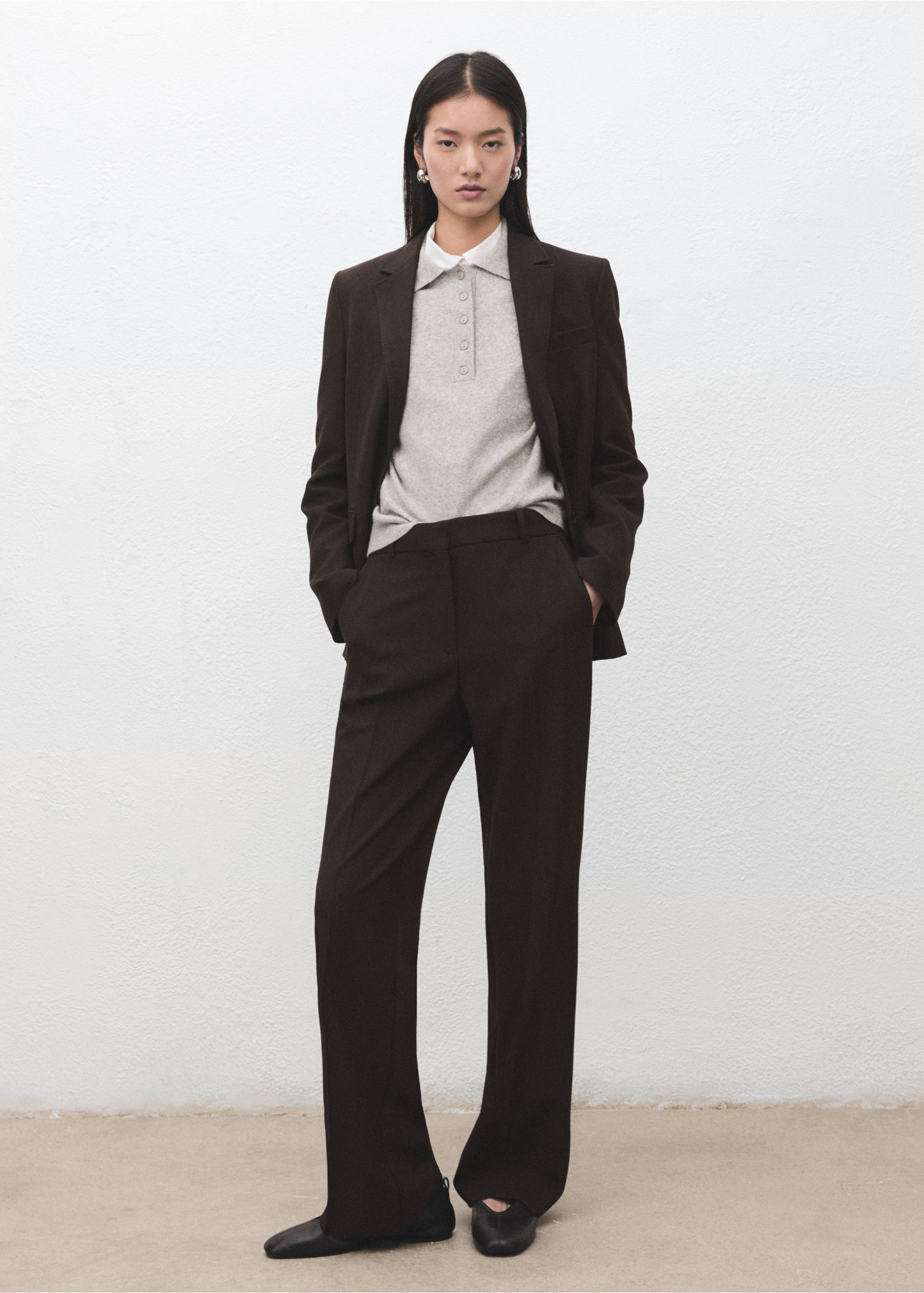 Straight-fit suit trousers - General plane, Chocolate. Ref: 27081328-00.