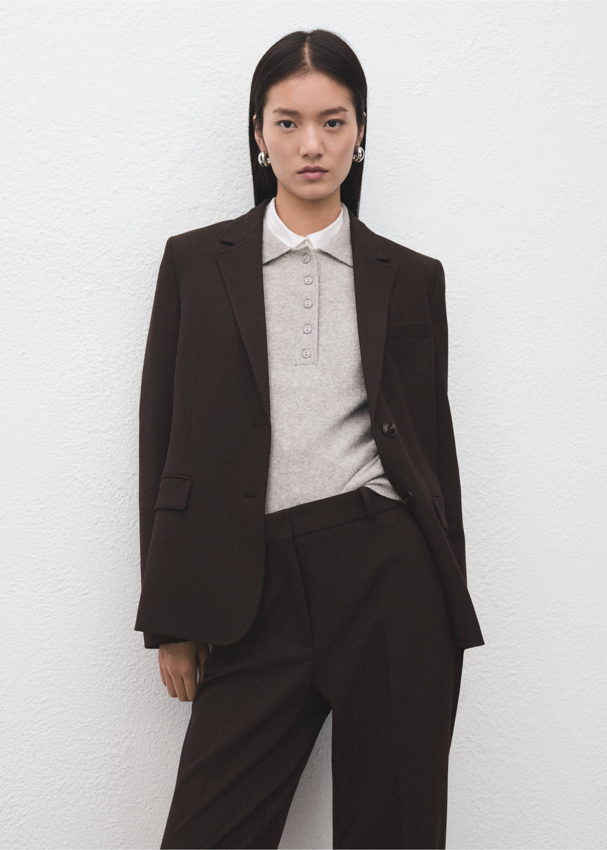 Straight-fit suit trousers - Details of the article 1, Chocolate. Ref: 27081328-00.