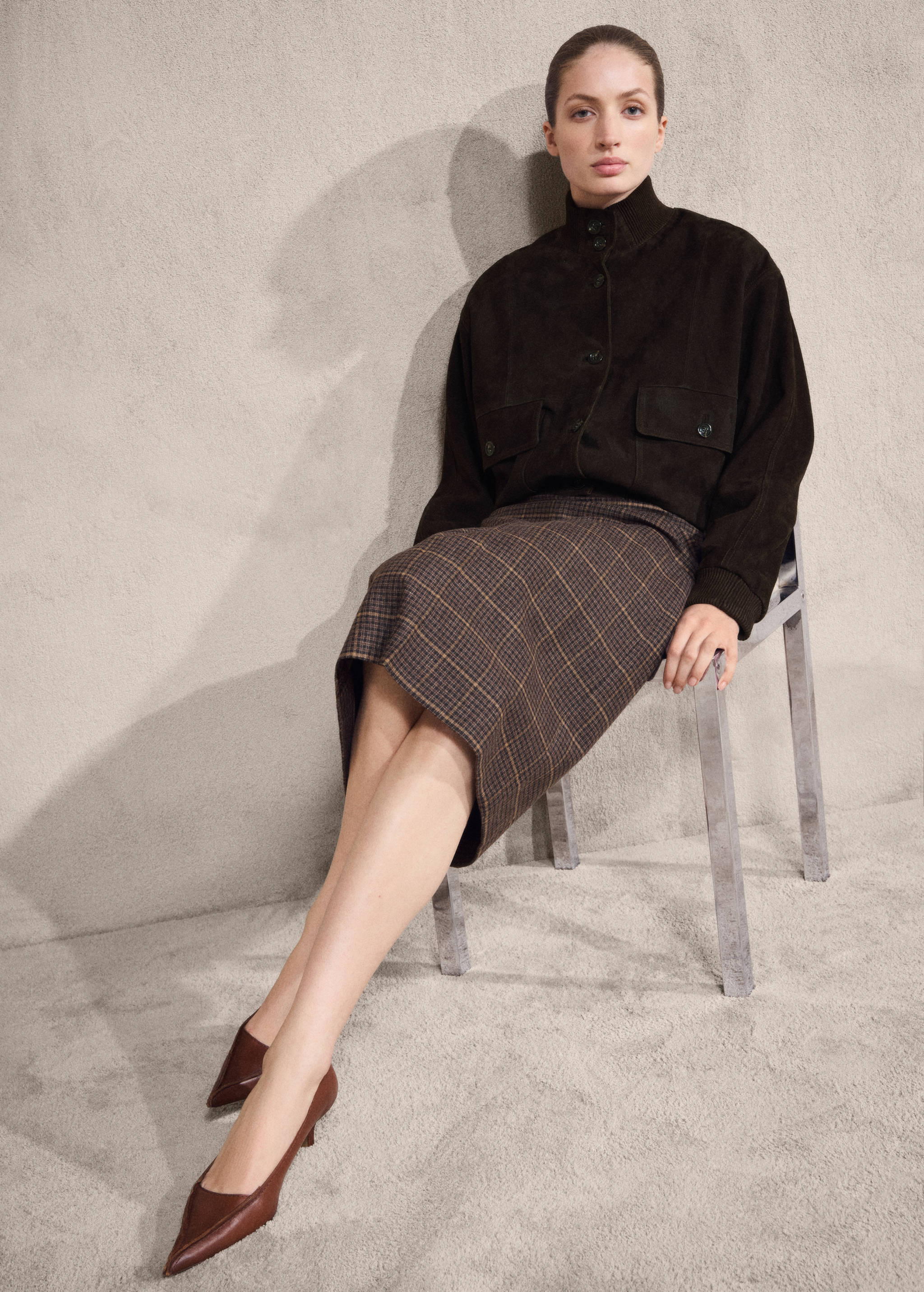 Buttoned suede jacket - Medium plane