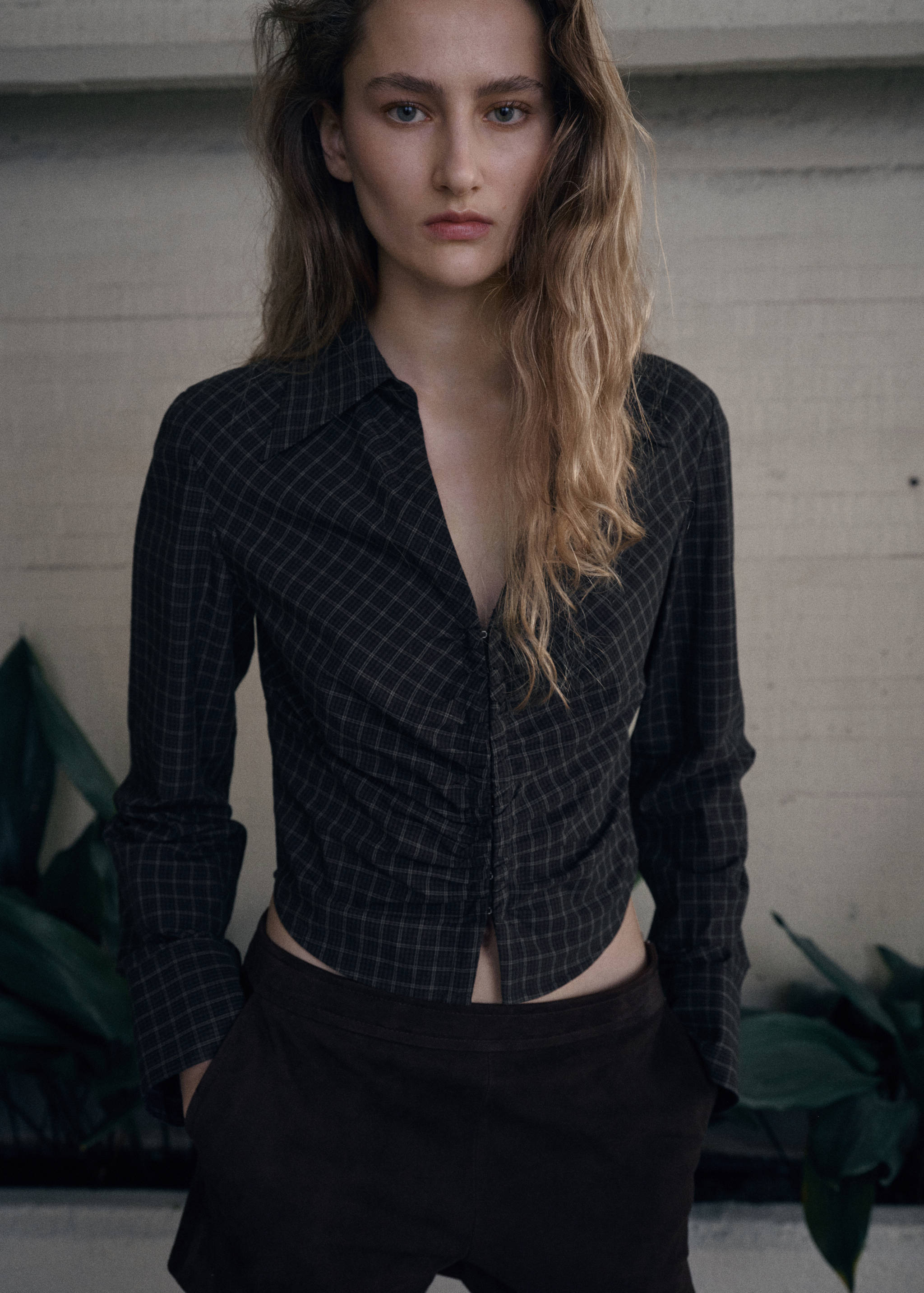 Geruite blouse met plooien - Middenvlak