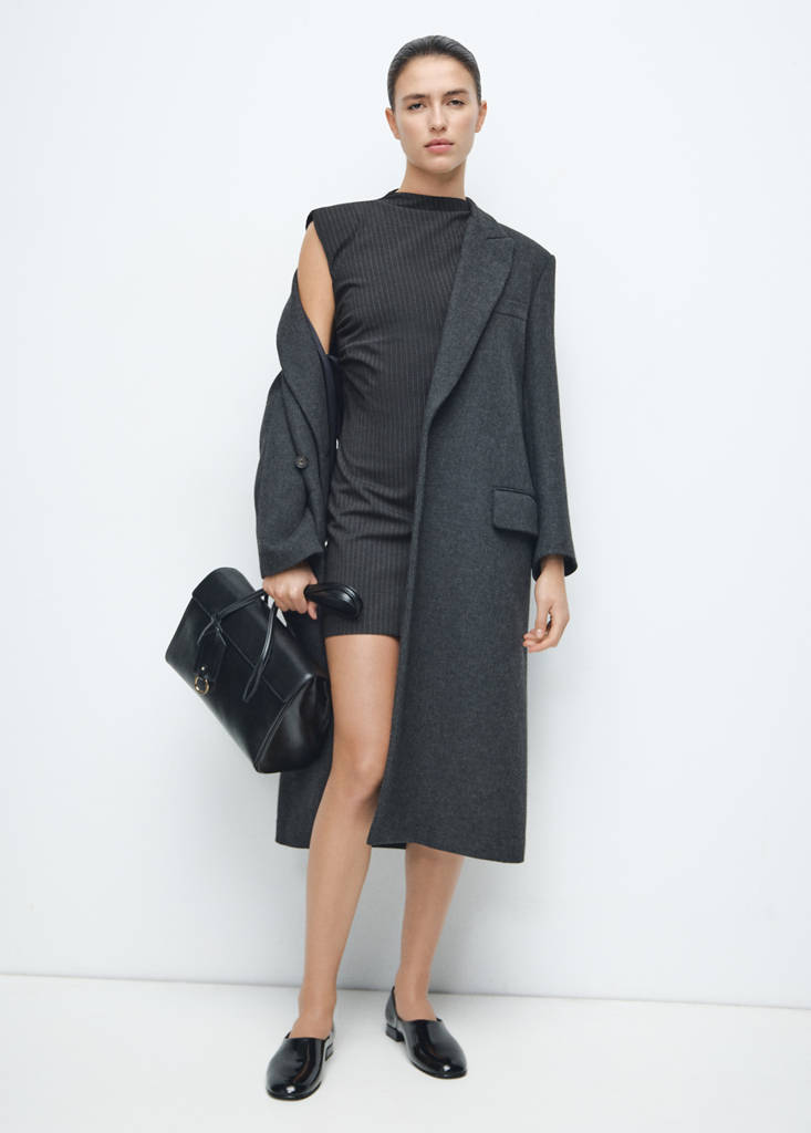 Pinstripe dress with cut-out — Grey