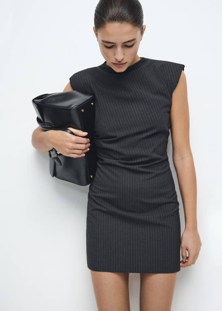 Pinstripe dress with cut-out — Grey
