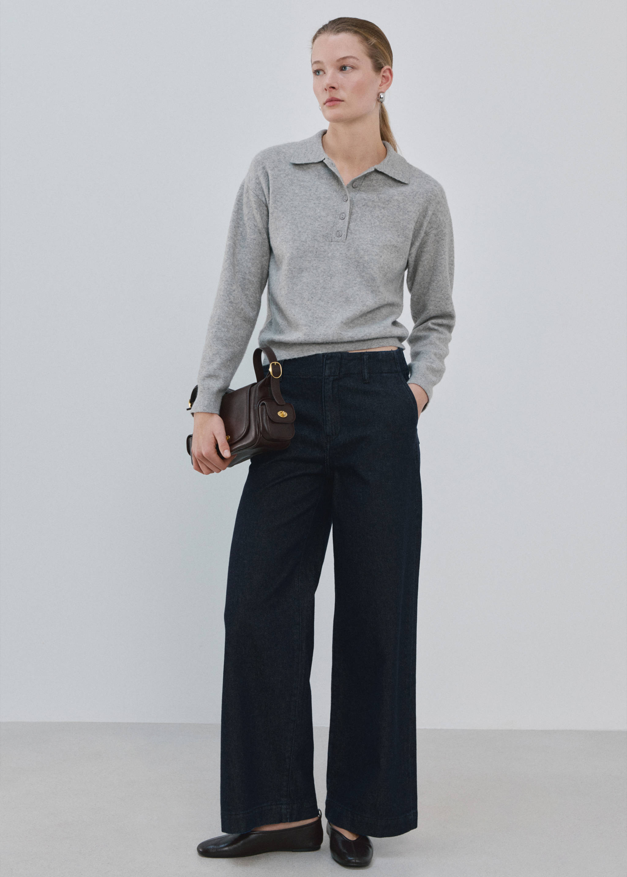 Calças de ganga wide leg com cintura média - Plano geral