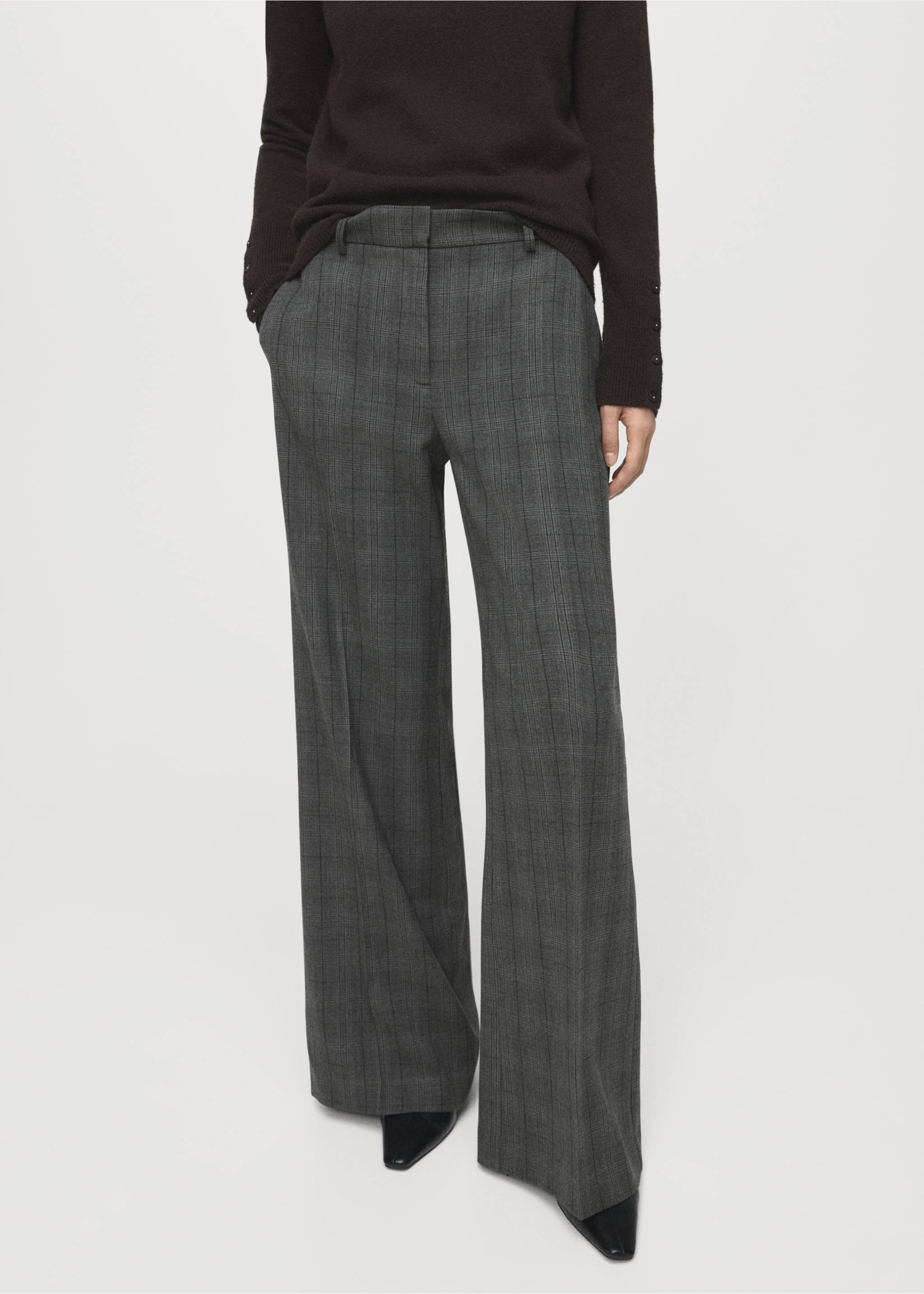 Wide leg check suit trousers - Medium plane, Grey. Ref: 27081347-00.