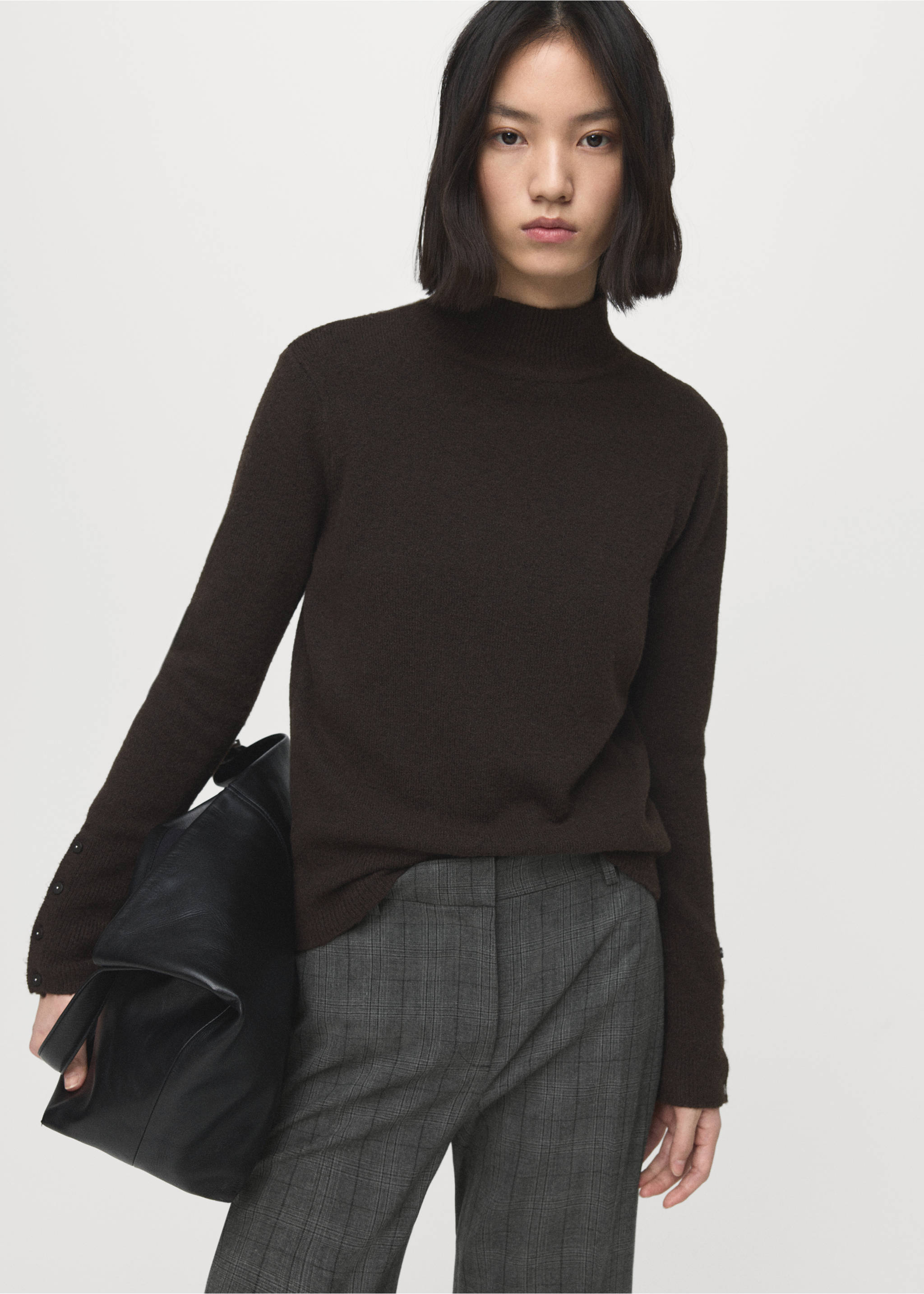 Wide leg check suit trousers - Details of the article 1, Grey. Ref: 27081347-00.