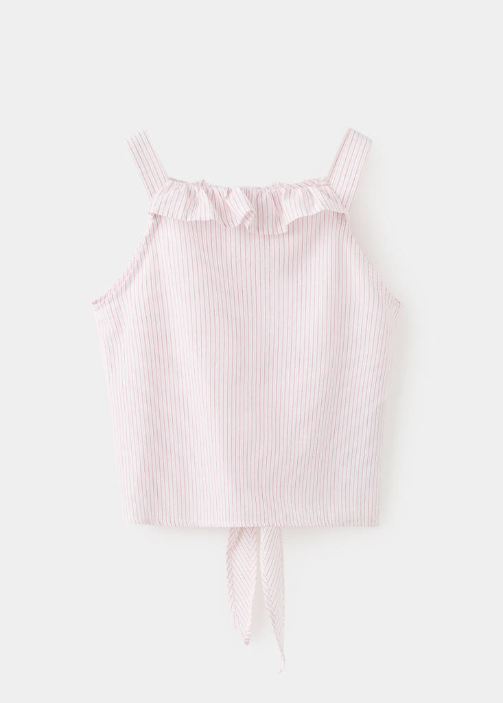 Ruffled stripe-patterned blouse — Red