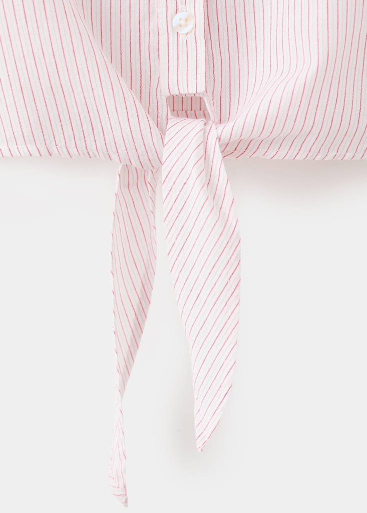 Ruffled stripe-patterned blouse — Red