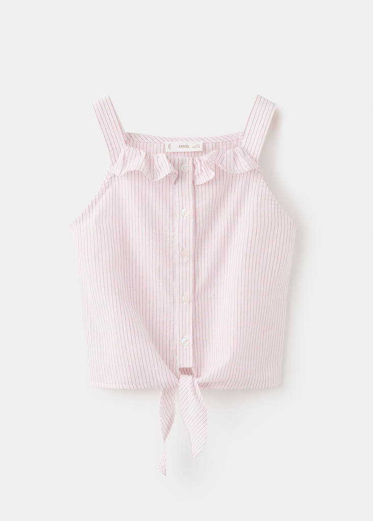 Ruffled stripe-patterned blouse — Red