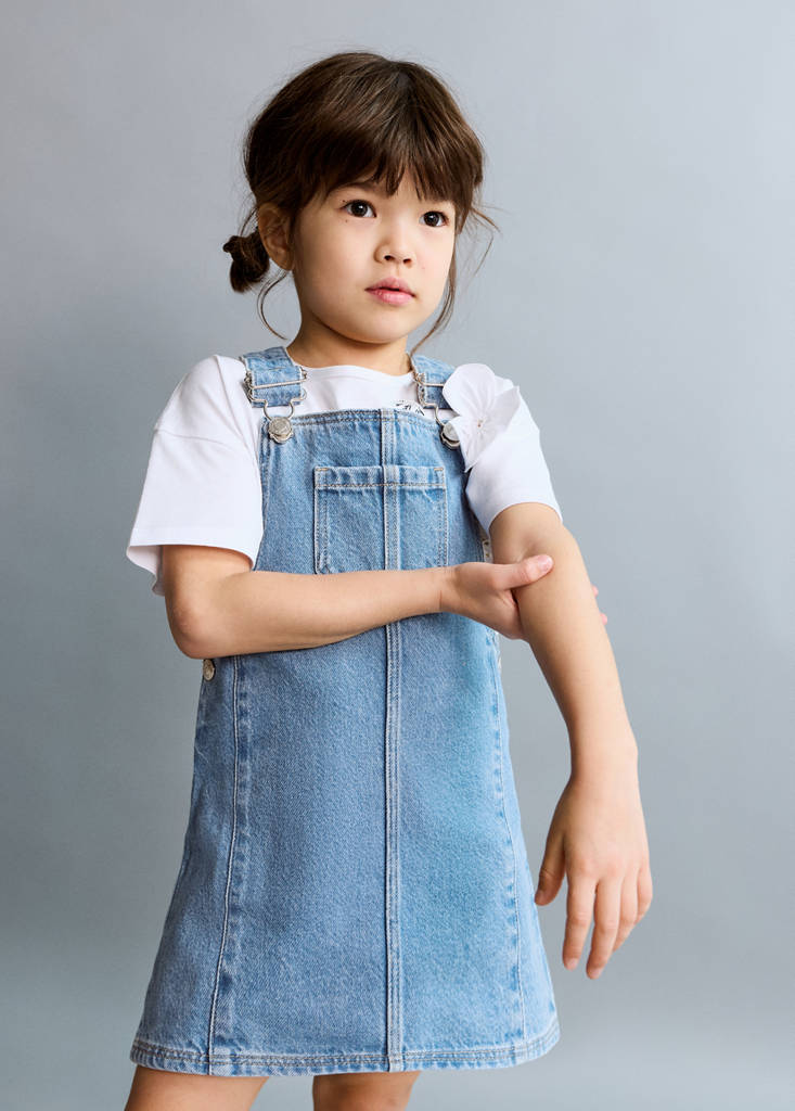Short denim pinafore — Medium Blue