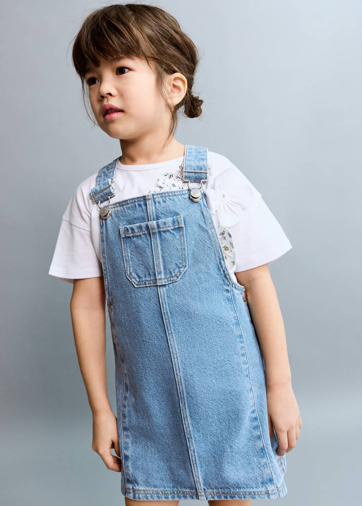 Short denim pinafore — Medium Blue