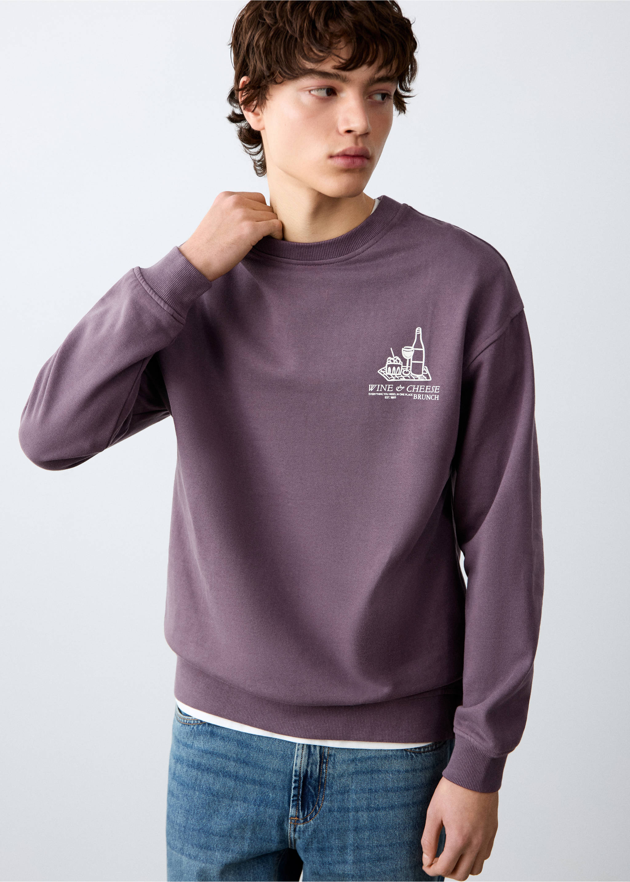 Printed cotton sweatshirt - Medium plane, Purple. Ref: 27081509-00.