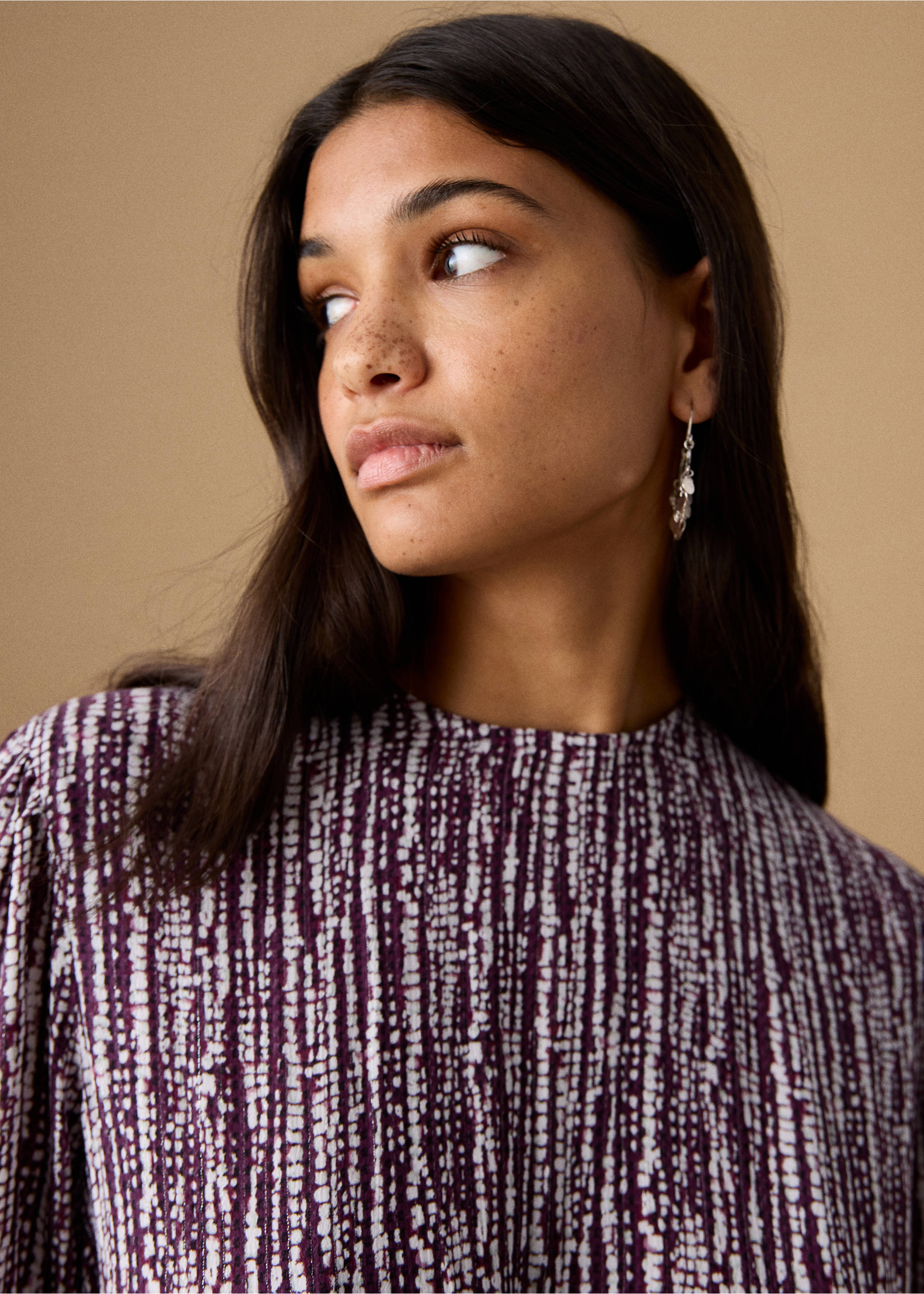 Lurex cut-out print dress - Details of the article 1, Light/Pastel Purple. Ref: 27081511-00.