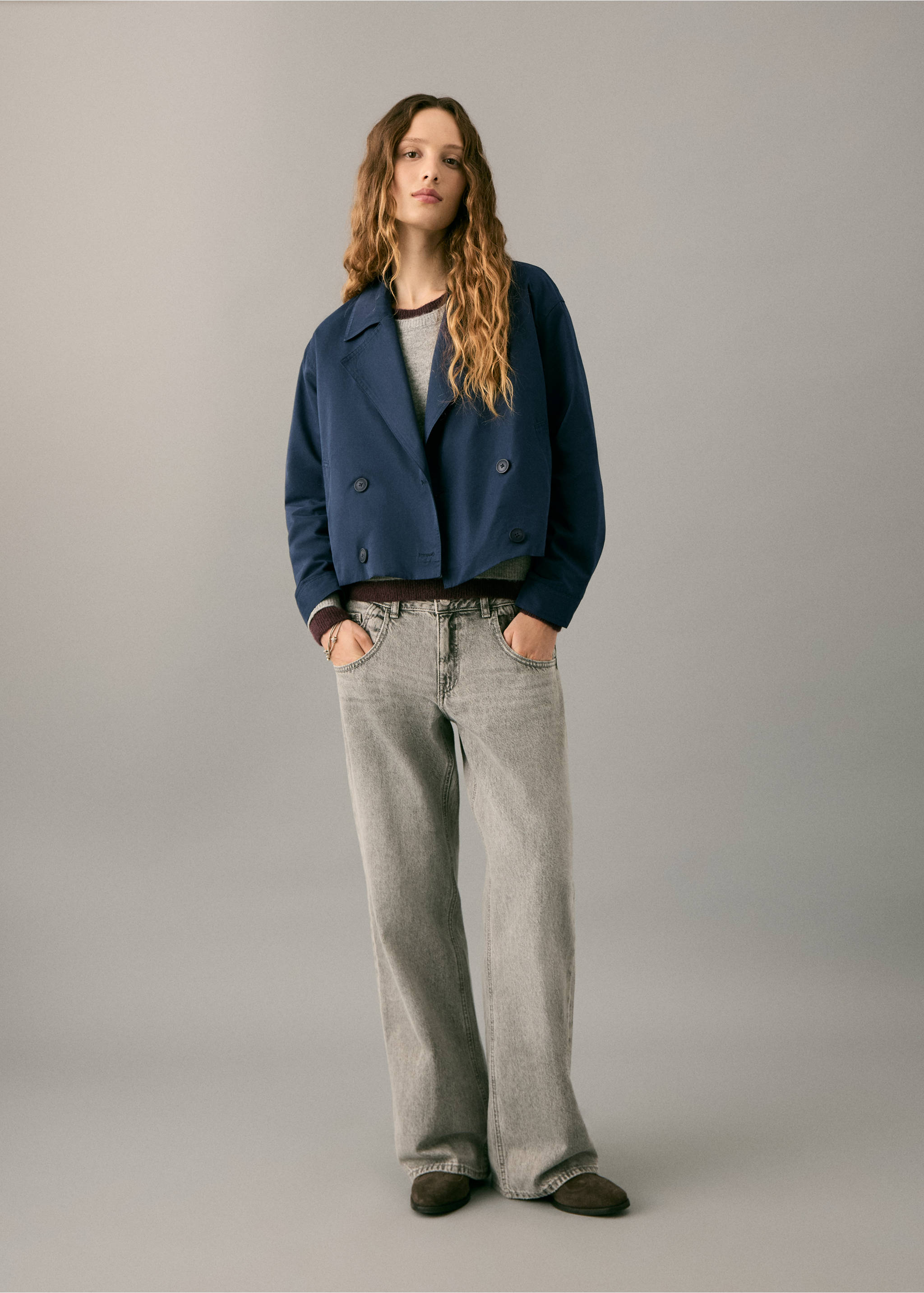 Double-breasted short balloon trench - General plane, Dark Navy. Ref: 27081517-00.