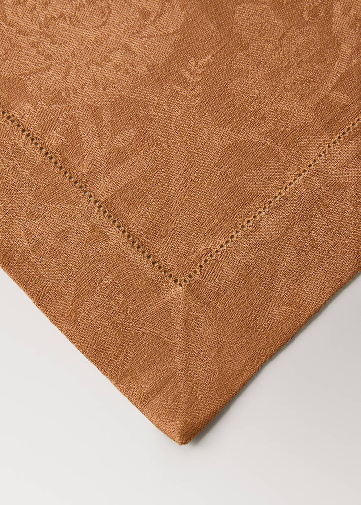 Floral print 100% linen table mat — Medium Brown
