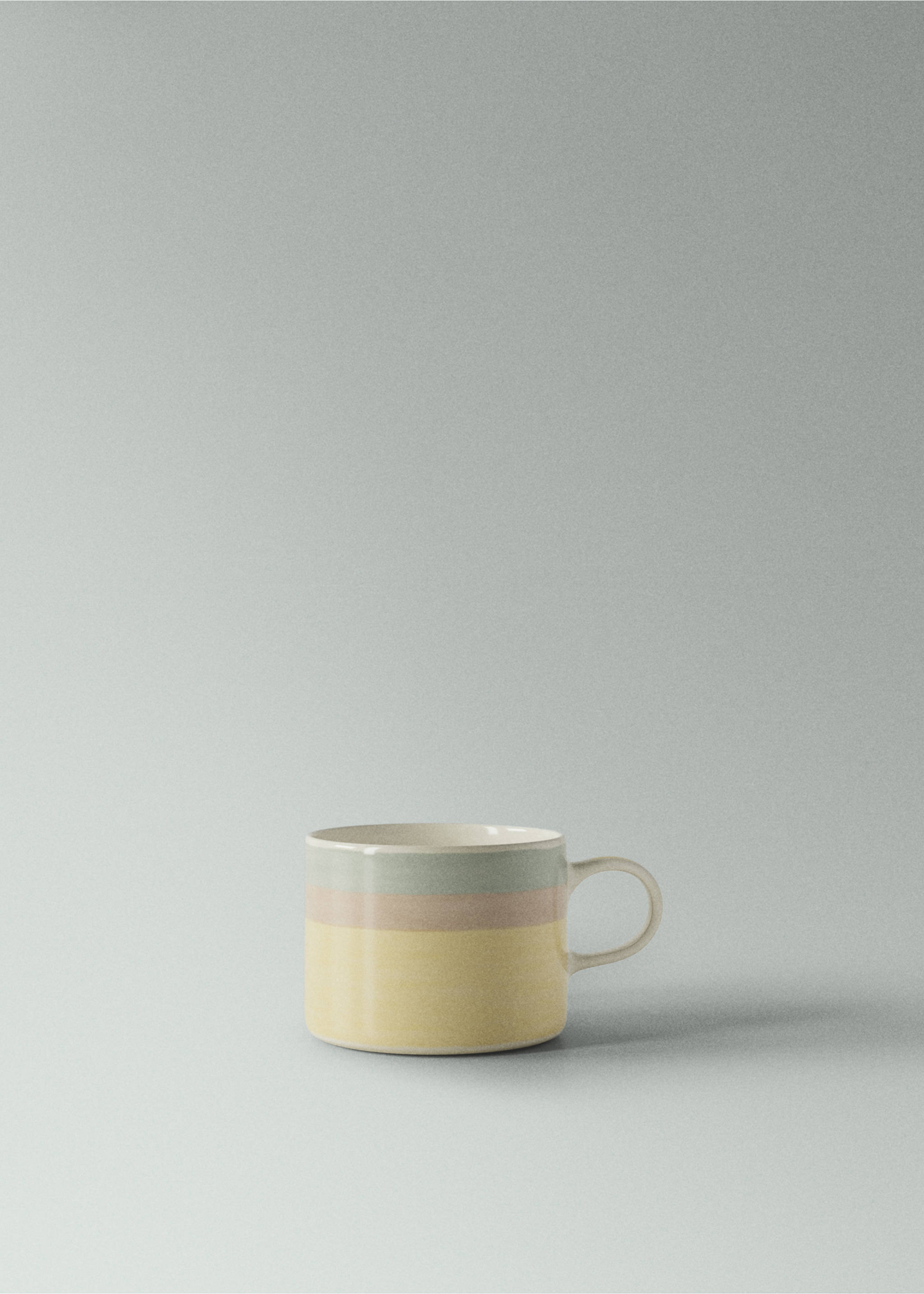 Striped stoneware coffee cup - Medium plane, Vanilla. Ref: 27081523-00.