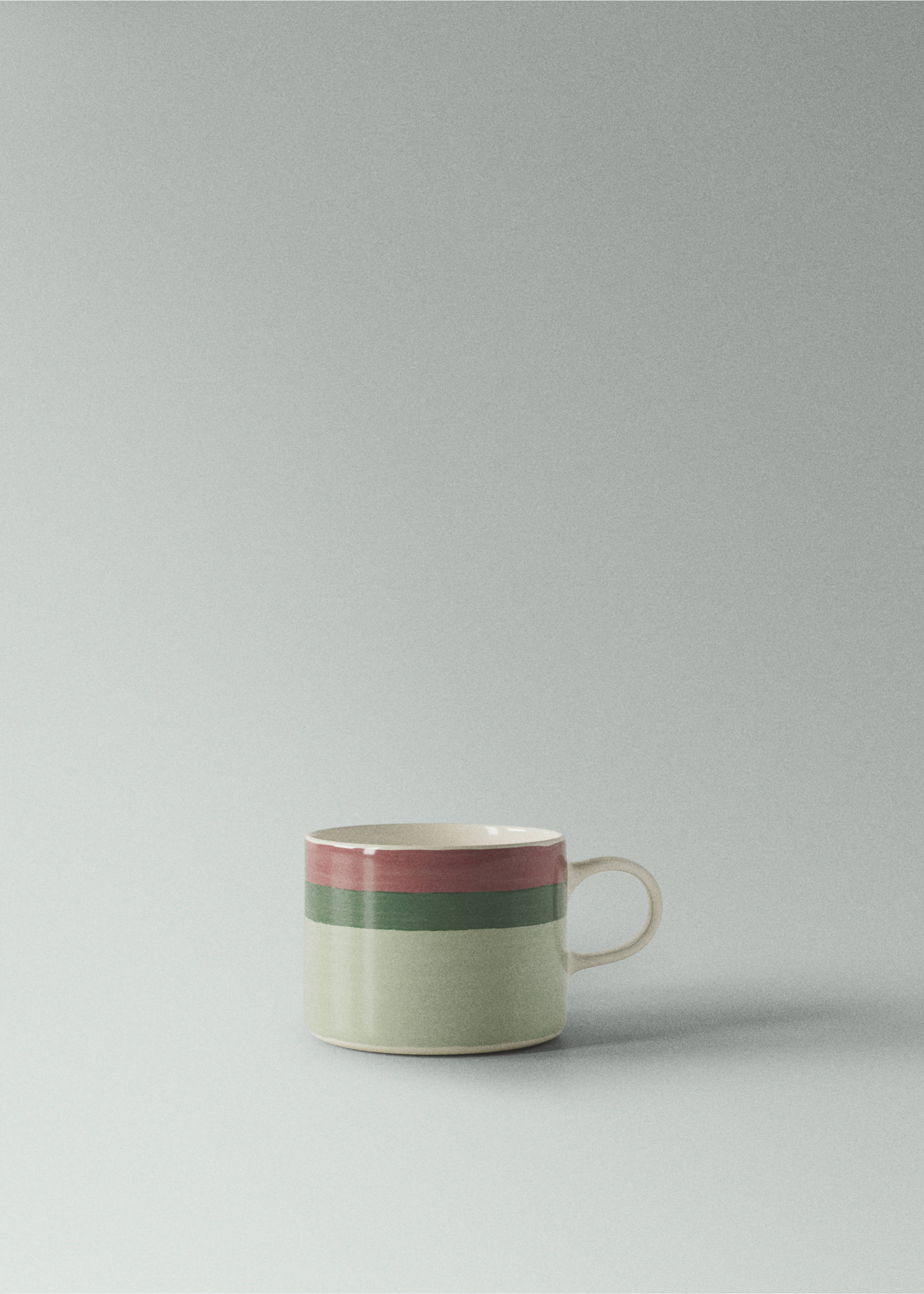 Striped stoneware coffee cup - Medium plane, Forest Green. Ref: 27081523-00.