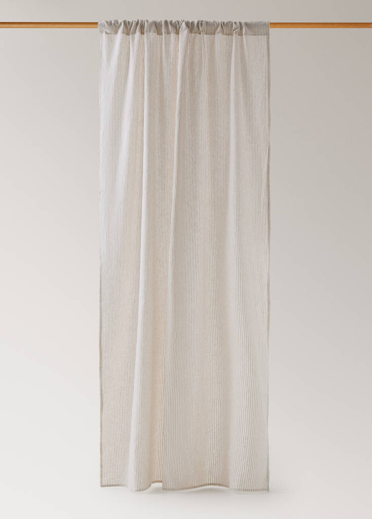 Linen curtain with stripes, medium opacity — Sand