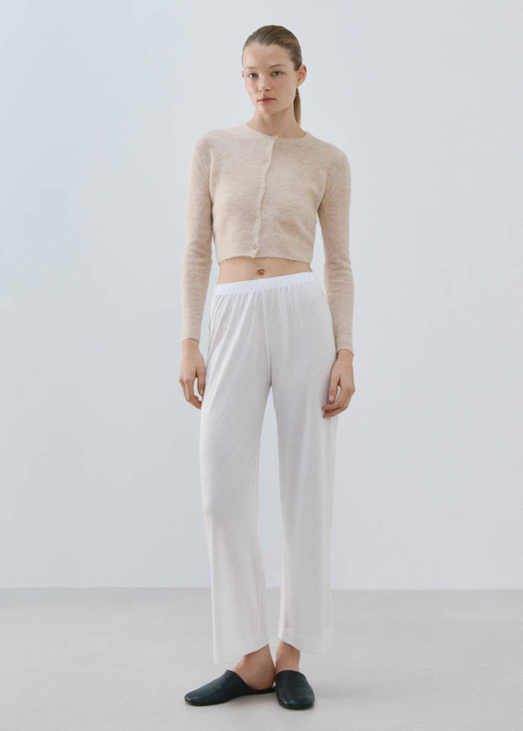 Short alpaca wool blend cardigan — Beige