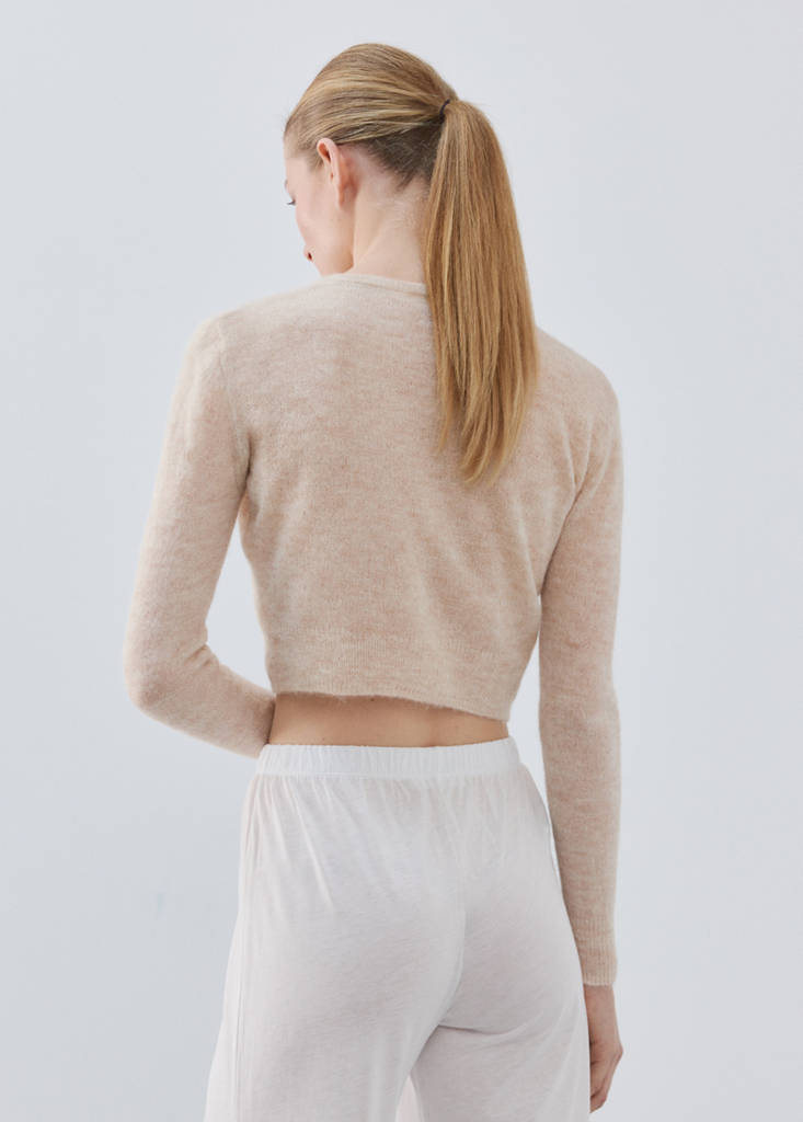 Short alpaca wool blend cardigan — Beige