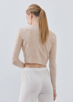 Short alpaca wool blend cardigan — Beige 3