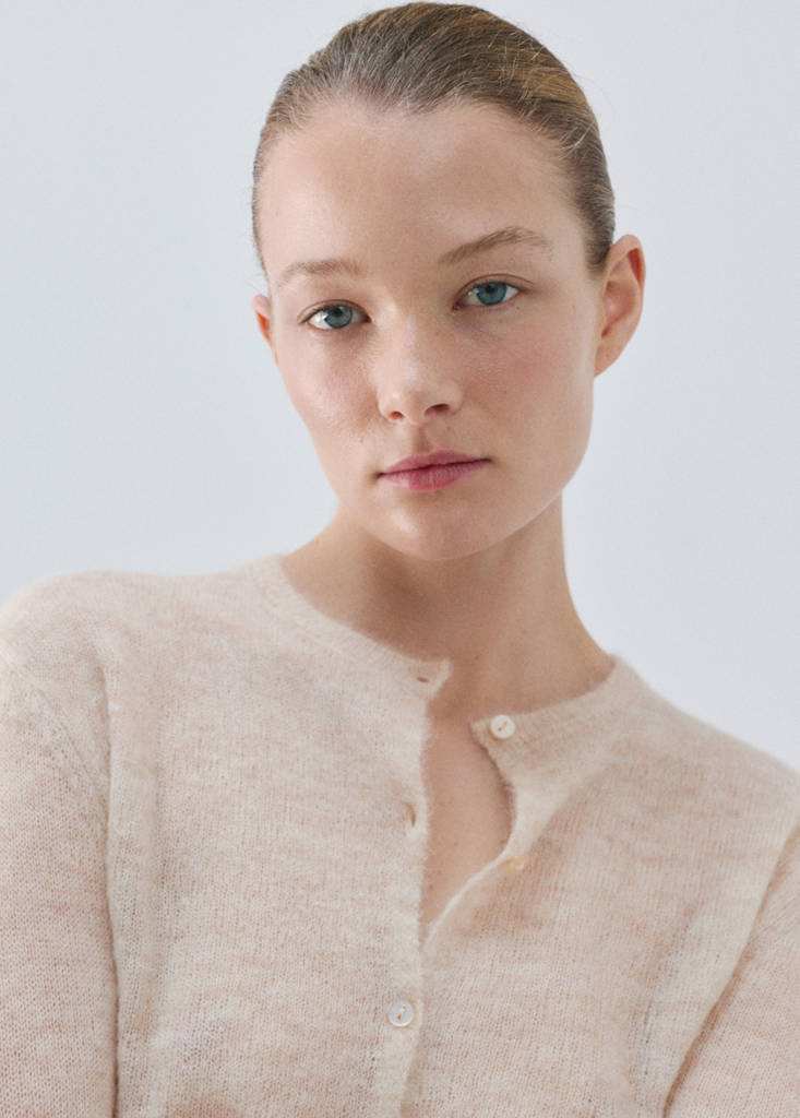 Short alpaca wool blend cardigan — Beige