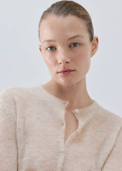Short alpaca wool blend cardigan — Beige 4