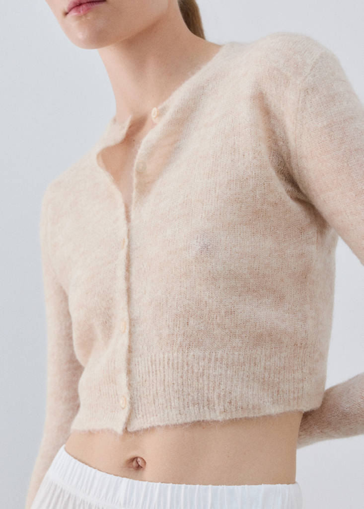 Short alpaca wool blend cardigan — Beige