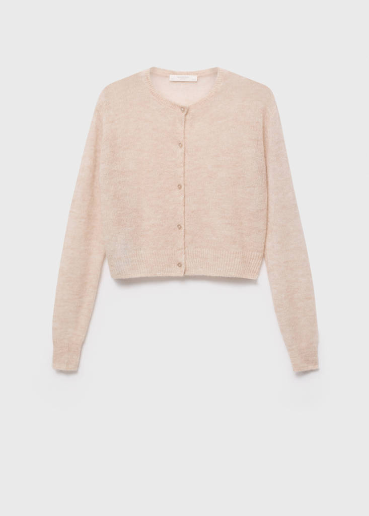 Short alpaca wool blend cardigan — Beige