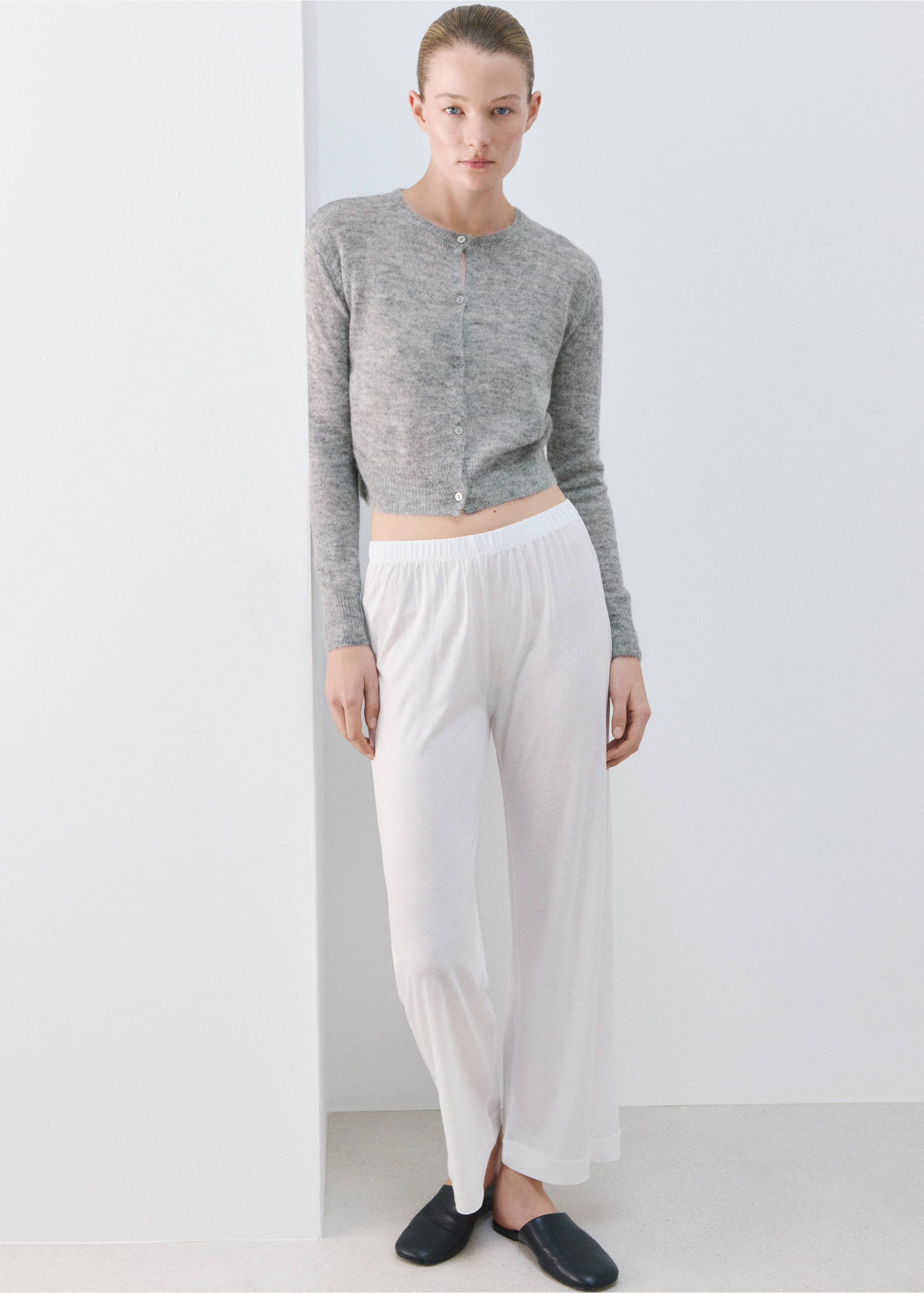 Short wool cardigan - General plane, Medium Heather Grey. Ref: 27081526-00.