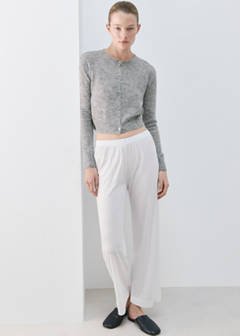 Short alpaca wool blend cardigan — Medium Heather Grey 2