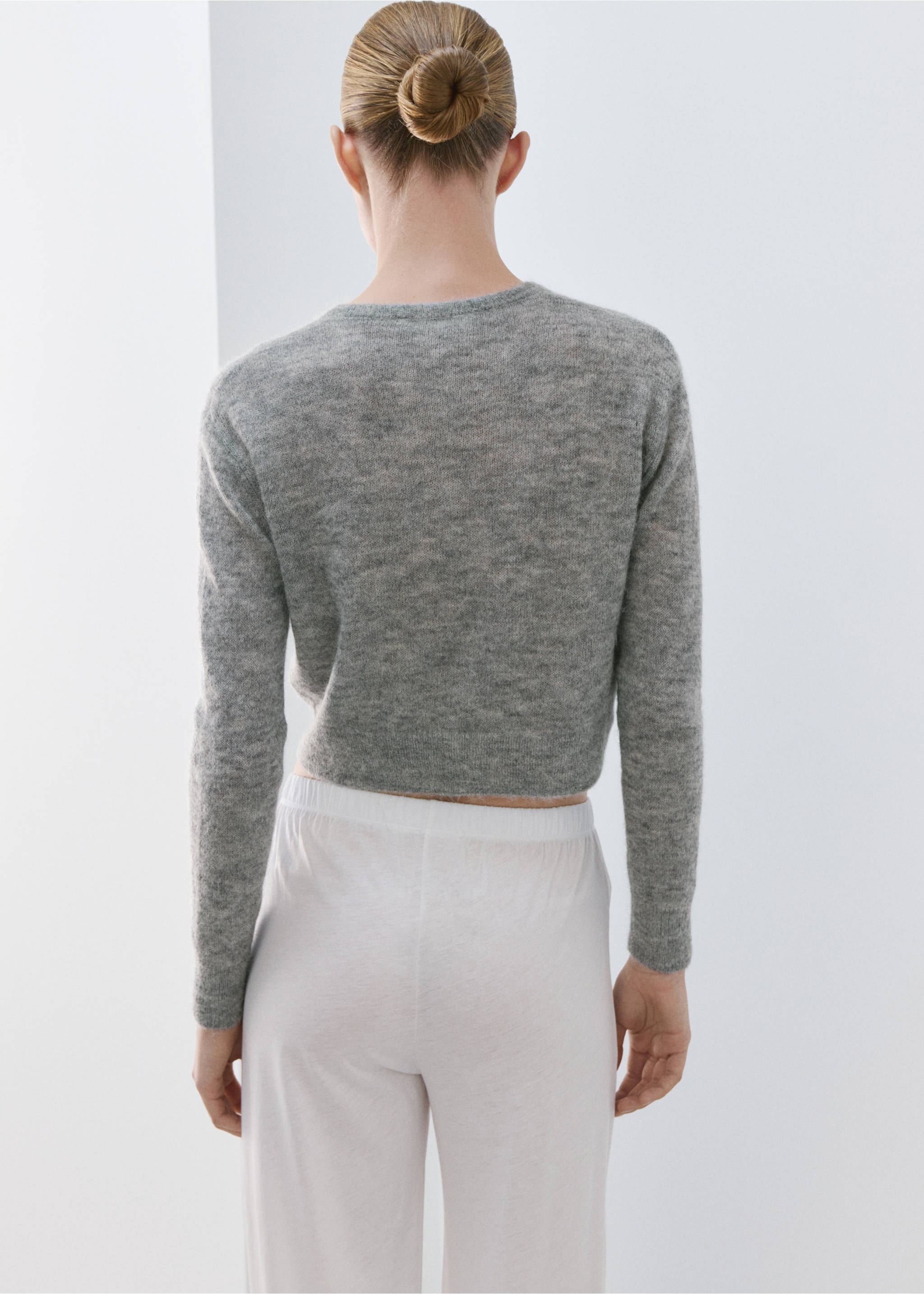 Short wool cardigan - Reverse of the article, Medium Heather Grey. Ref: 27081526-00.