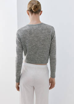 Short alpaca wool blend cardigan — Medium Heather Grey 3