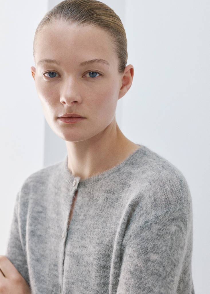 Short alpaca wool blend cardigan — Medium Heather Grey