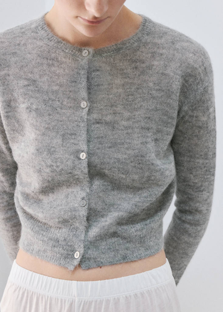 Short alpaca wool blend cardigan — Medium Heather Grey