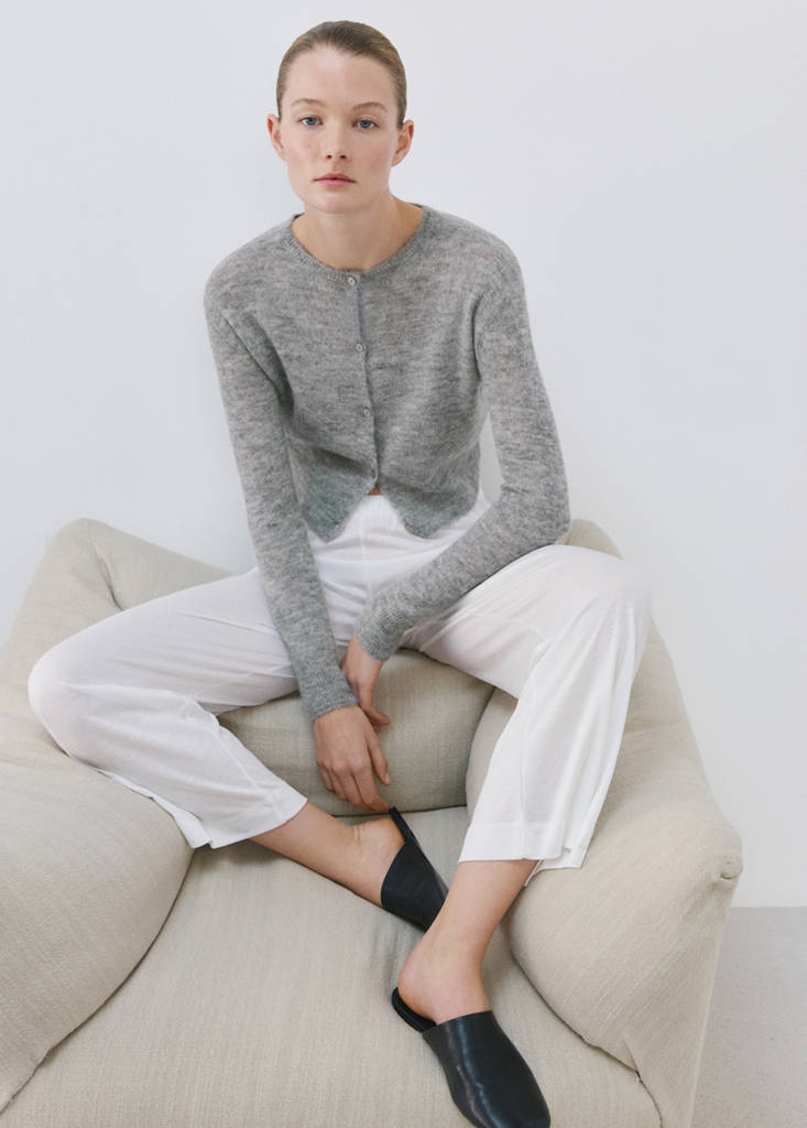 Short alpaca wool blend cardigan — Medium Heather Grey