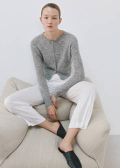 Short alpaca wool blend cardigan — Medium Heather Grey 5