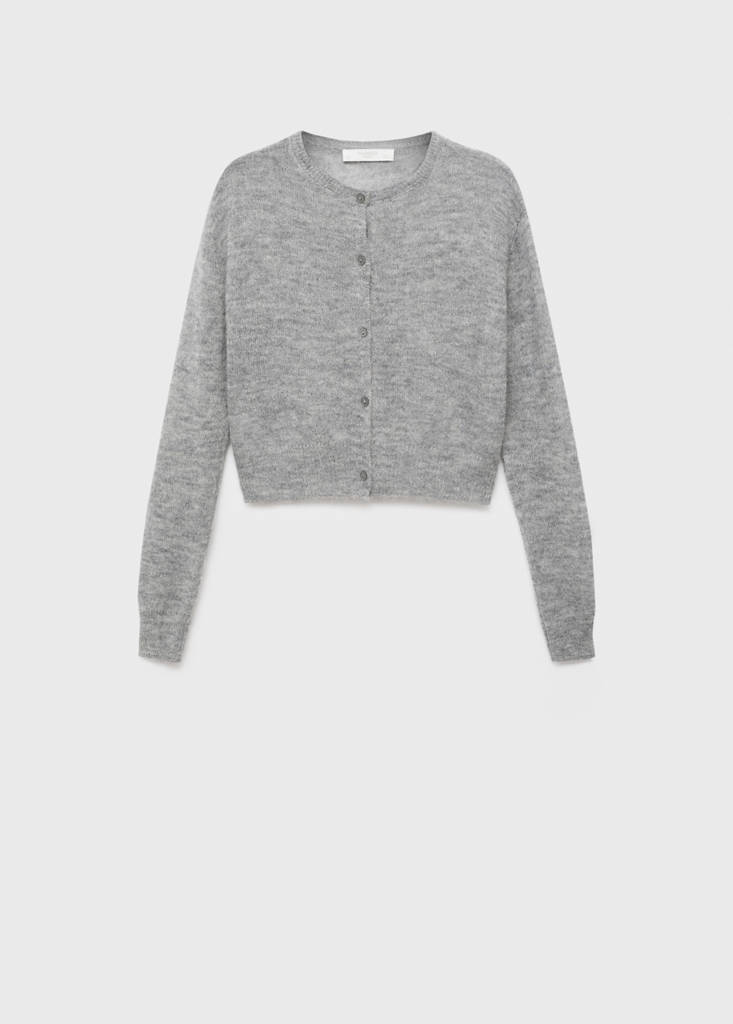 Short alpaca wool blend cardigan — Medium Heather Grey