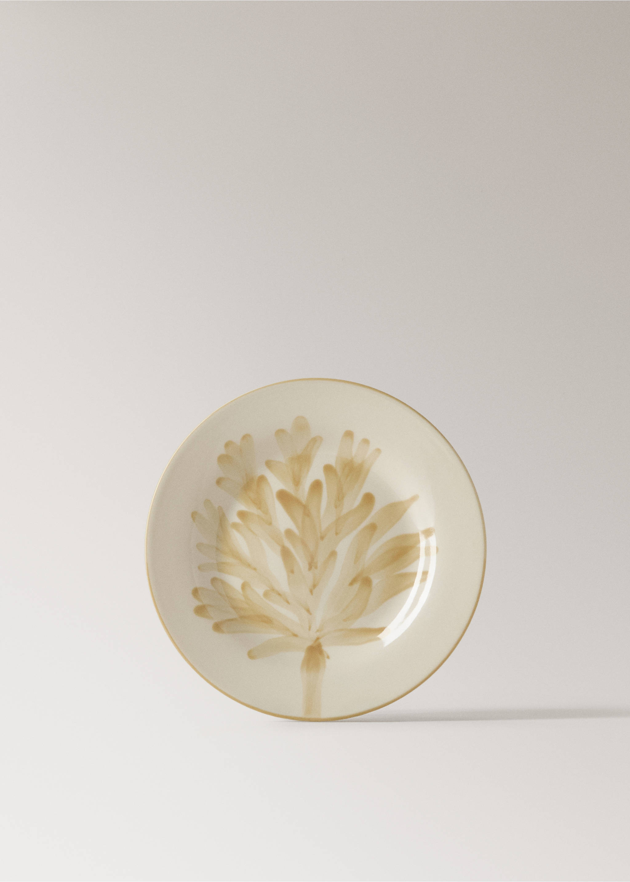 Stoneware dessert plate with floral design - Article without model, Vanilla. Ref: 27081533-00.
