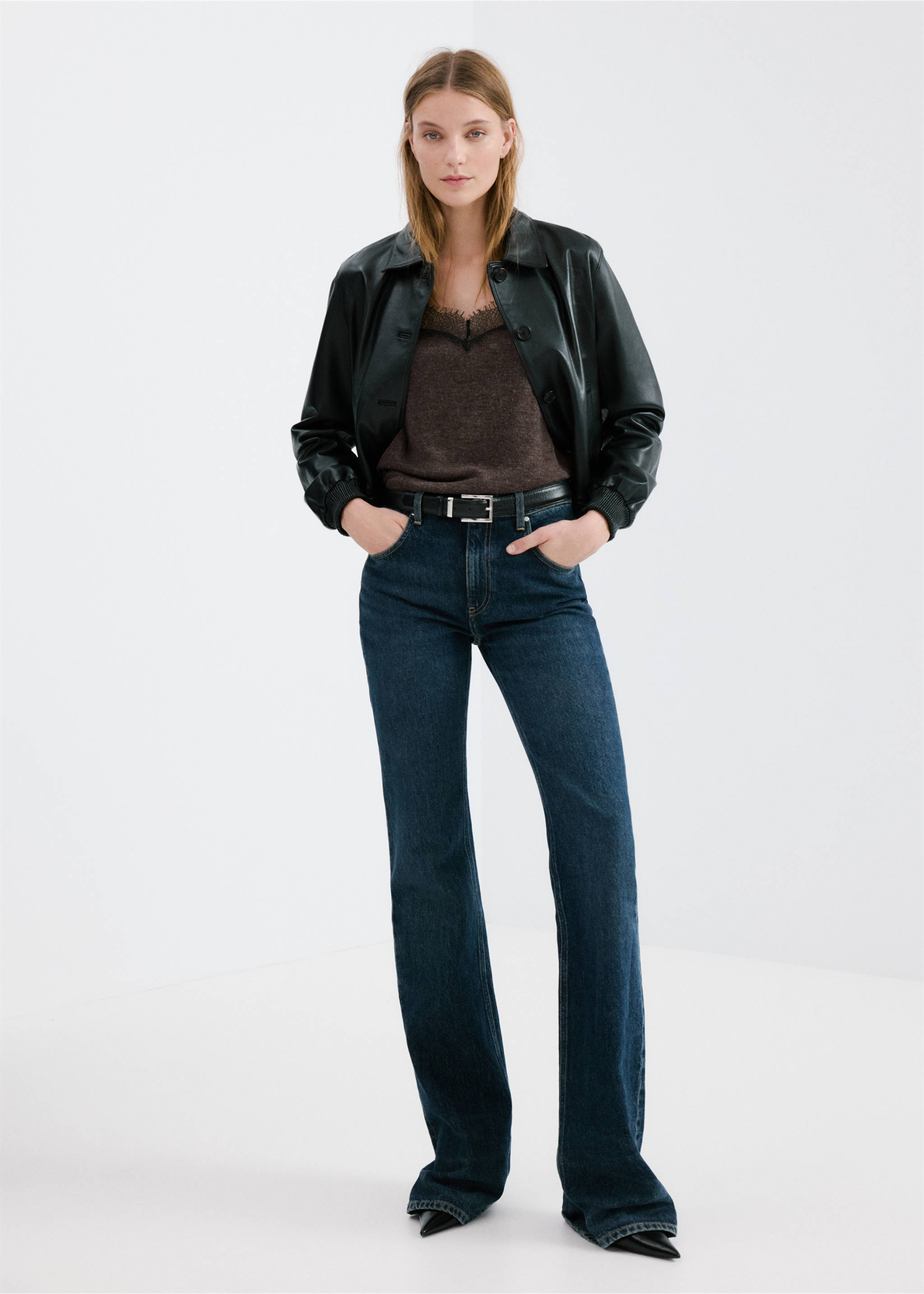 Top escote encaje - Plano general, Chocolate. Ref: 27081535-00.