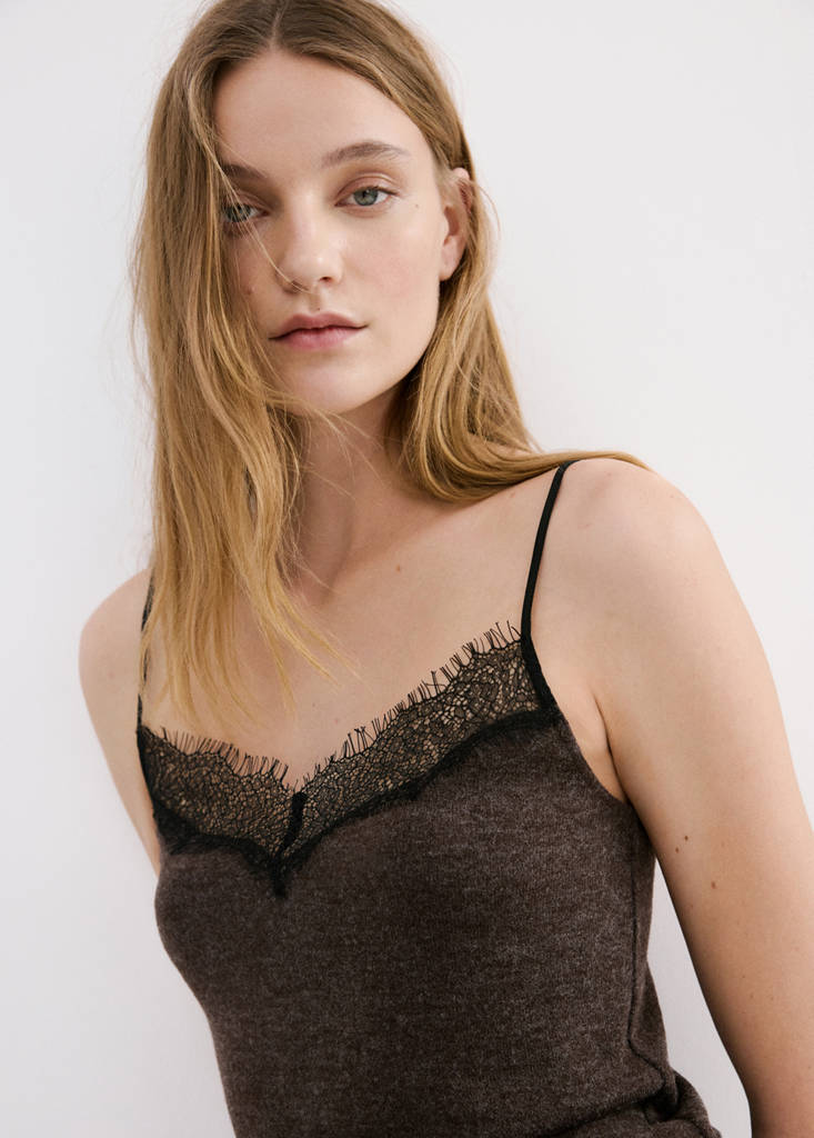 Top with lace neck — Chocolate