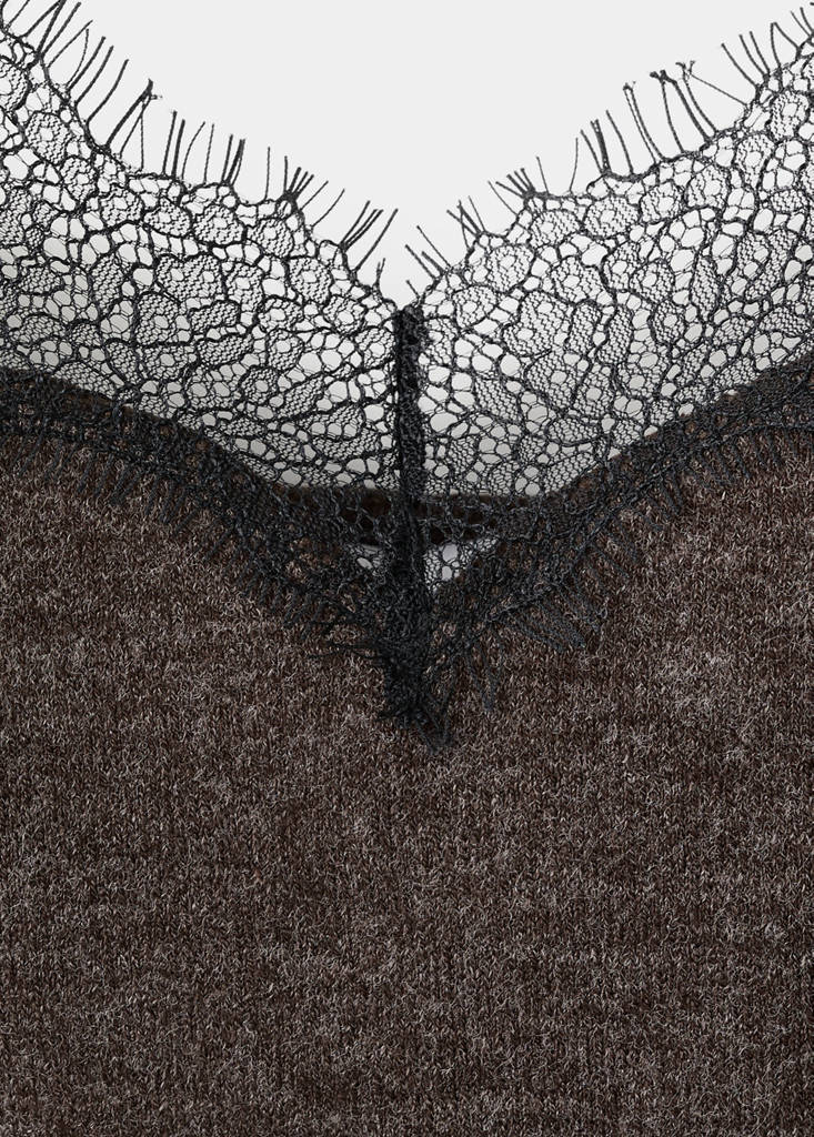 Top with lace neck — Chocolate