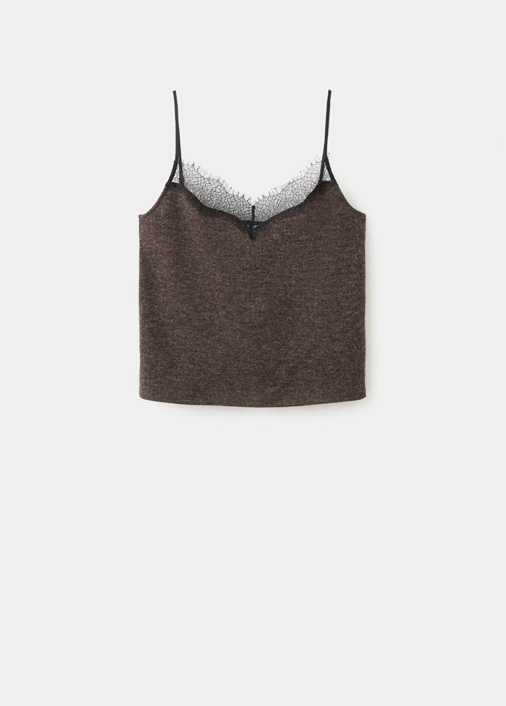 Top with lace neck — Chocolate