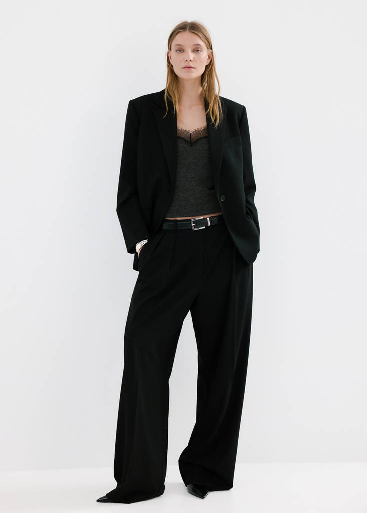 Top with lace neck — Dark Heather Grey