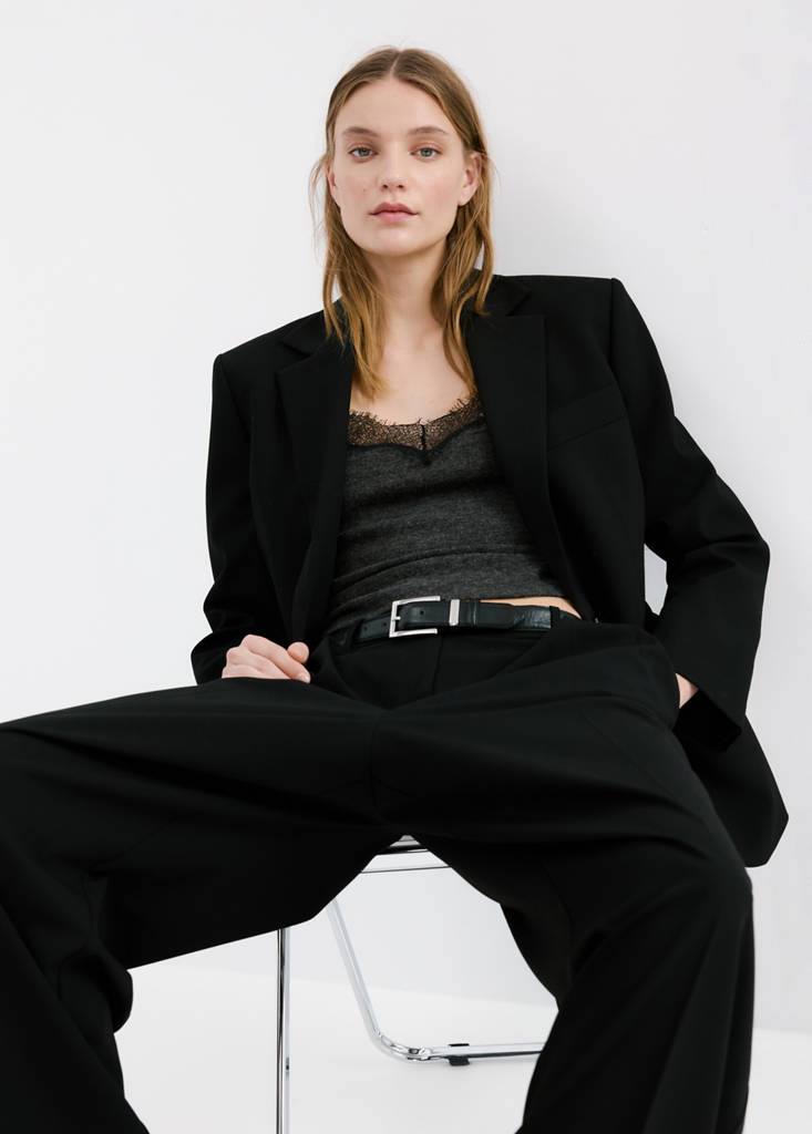 Top with lace neck — Dark Heather Grey